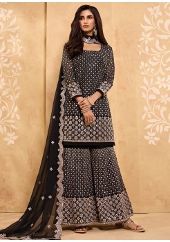 Black Georgette With Santoon Inner Sharara 